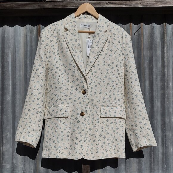 MANGO Holborn Floral Linen Blazer Oversized Cottage Praire Coquette Small NWT - Picture 5 of 14